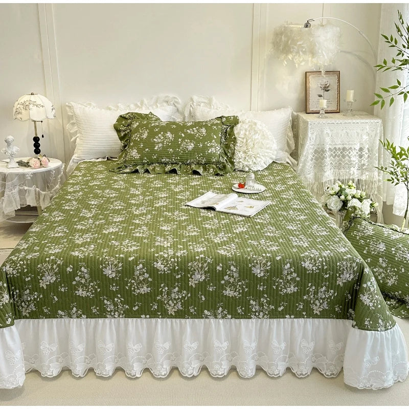 AIWINSURE Copriletto Elegante Floreale in Cotone con Pizzo