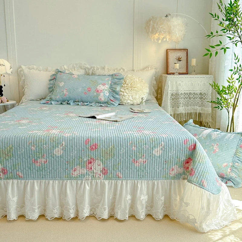 AIWINSURE Copriletto Elegante Floreale in Cotone con Pizzo