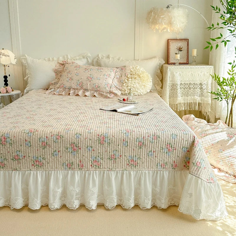AIWINSURE Copriletto Elegante Floreale in Cotone con Pizzo