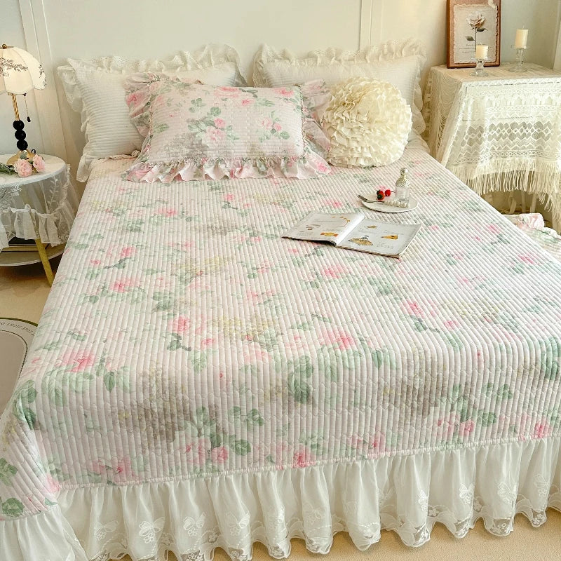 AIWINSURE Copriletto Elegante Floreale in Cotone con Pizzo