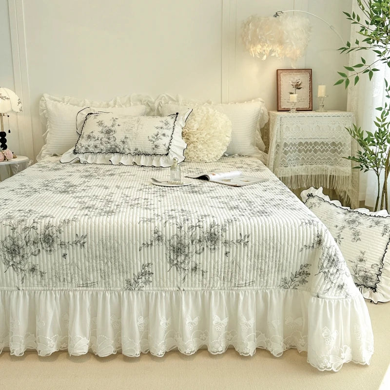AIWINSURE Copriletto Elegante Floreale in Cotone con Pizzo