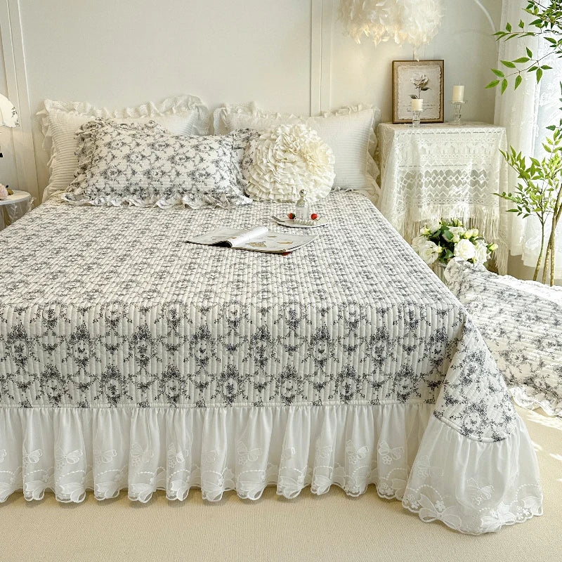AIWINSURE Copriletto Elegante Floreale in Cotone con Pizzo