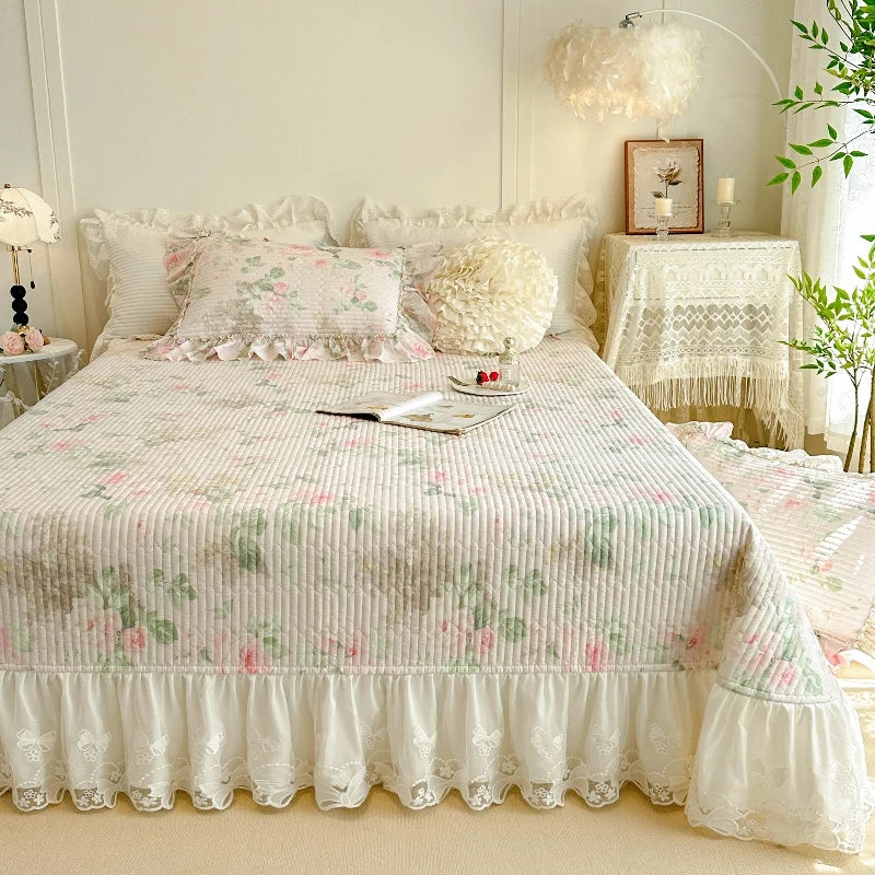AIWINSURE Copriletto Elegante Floreale in Cotone con Pizzo