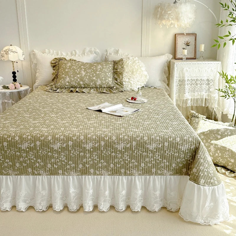 AIWINSURE Copriletto Elegante Floreale in Cotone con Pizzo