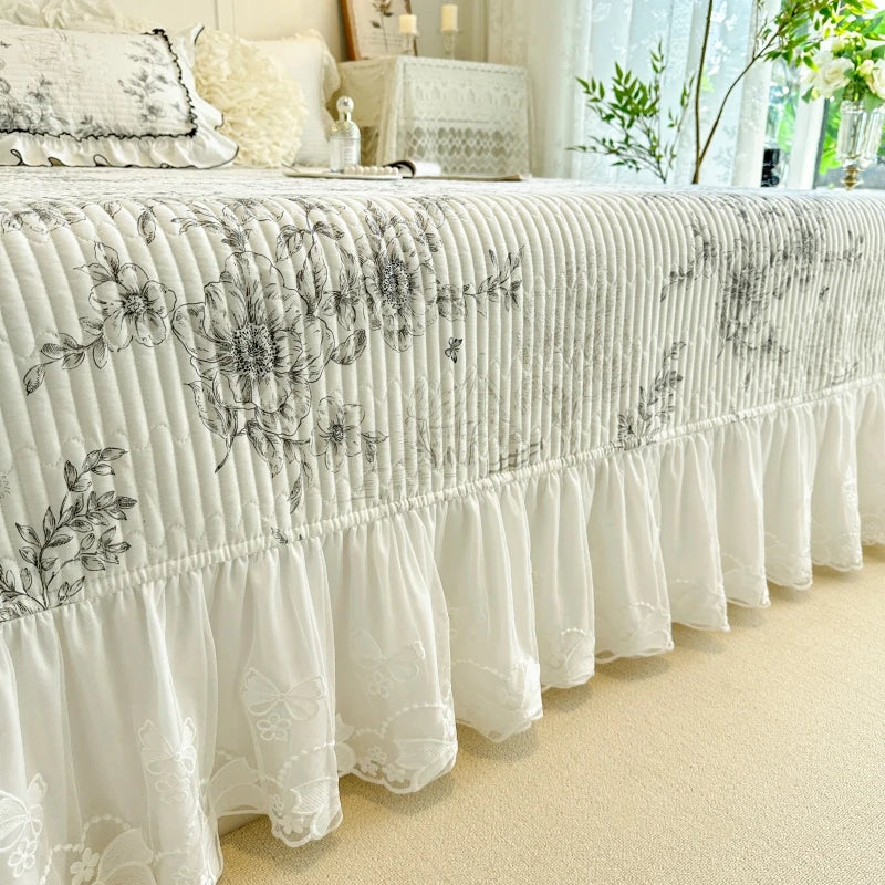 AIWINSURE Copriletto Elegante Floreale in Cotone con Pizzo