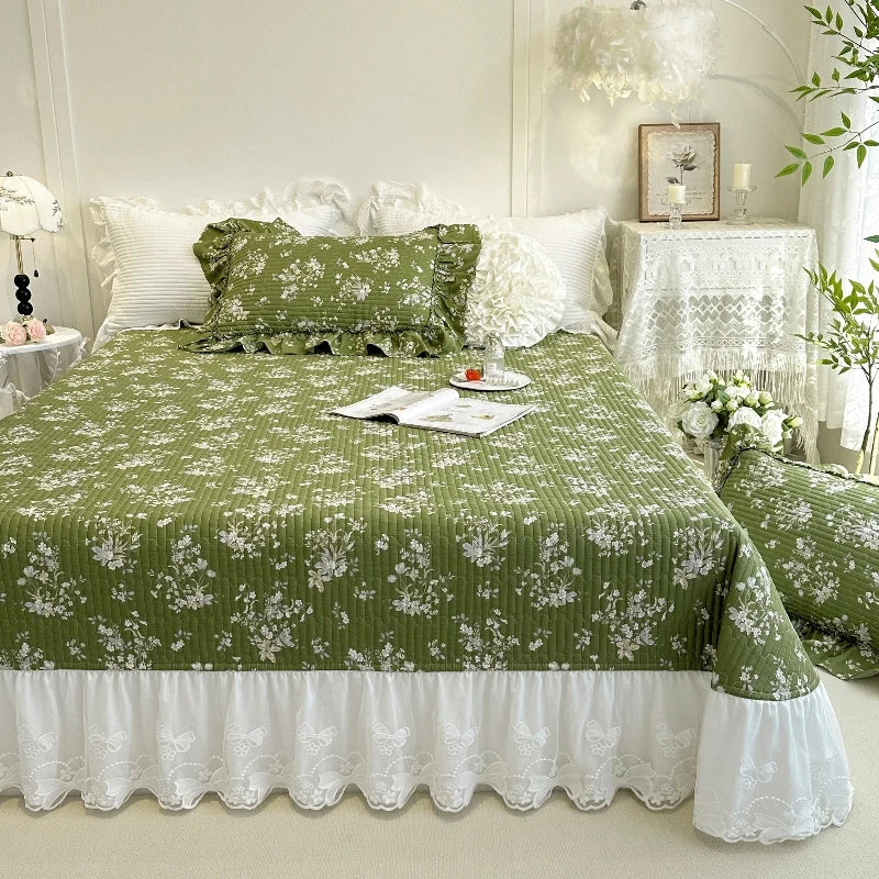 AIWINSURE Copriletto Elegante Floreale in Cotone con Pizzo